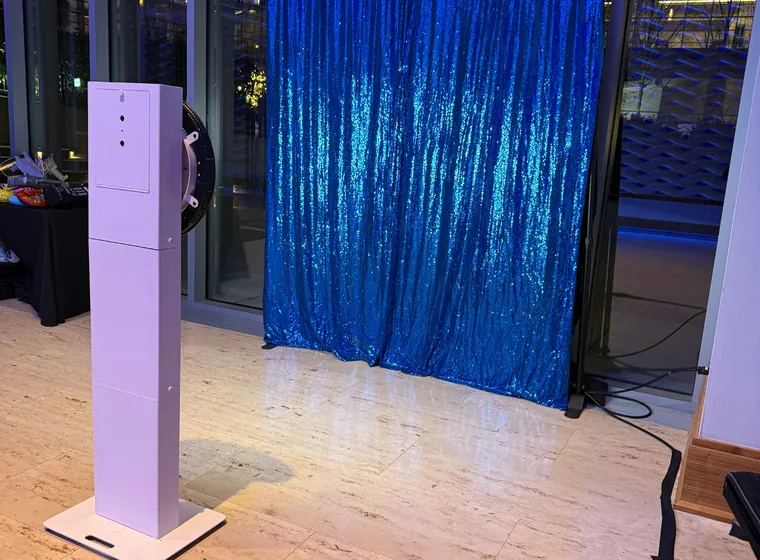 Blue shimmer photo booth setup